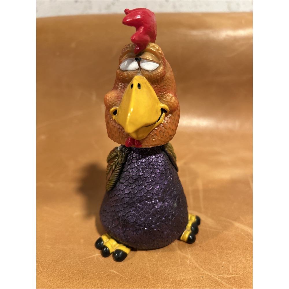 Iridescent Rooster Bobble Head Resin Figurine 5.5 Inches Vintage Teal Purple
